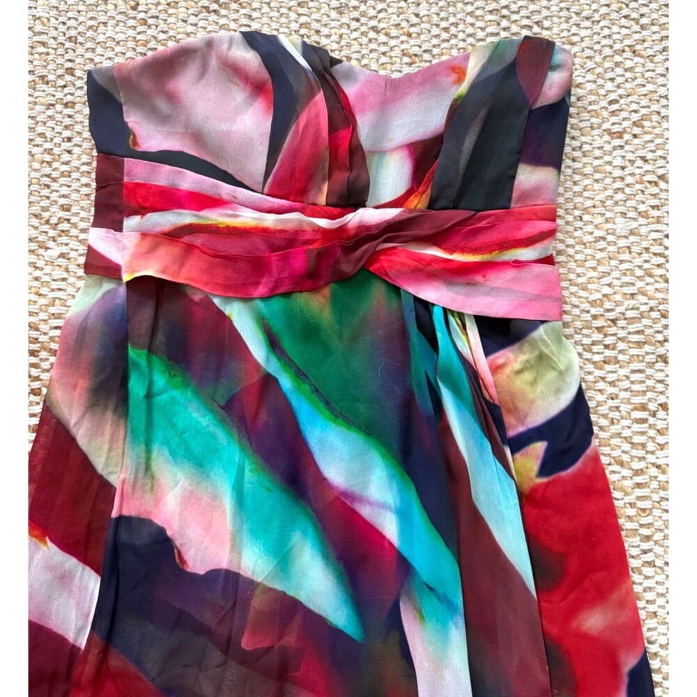 NICOLE MILLER Petal Power Floral Chiffon Strapless Empire Gown 0 $565 - Picture 9 of 12